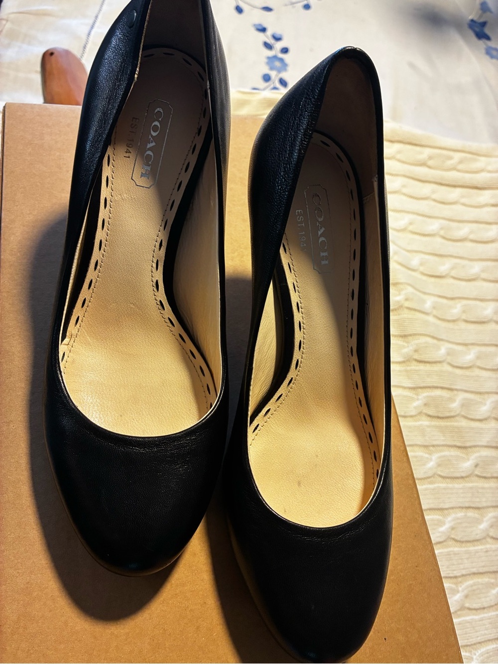 COACH Black Leather Rounded Toe Heels